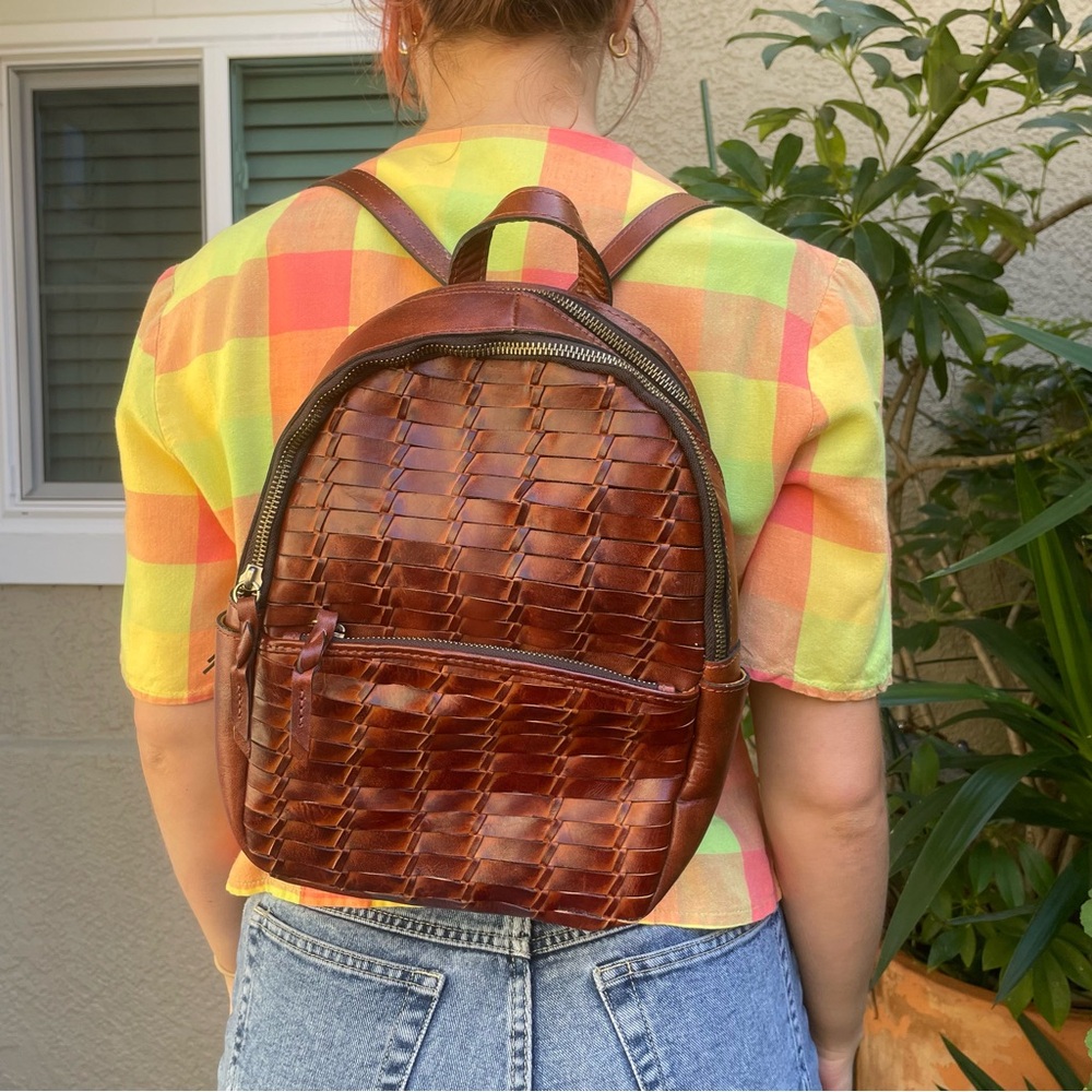 New Patricia Nash Woven Leather Backpack - Reddish Brown - Picture 5 of 16